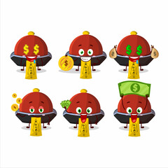 Red vampire hat cartoon character with cute emoticon bring money