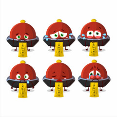 Red vampire hat cartoon character with sad expression