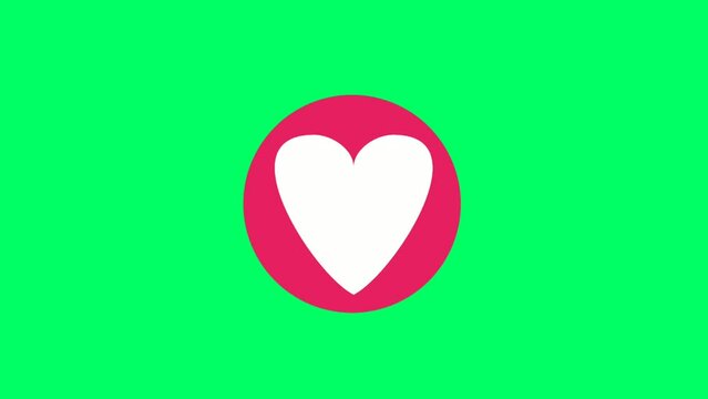 Love heart icon symbol sign animation on green screen background.4k animated image ,chroma key