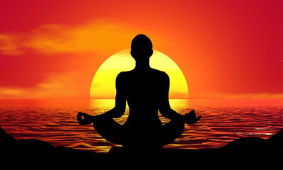 Yoga Meditation Zen female Sunset Beach Sunrise landscape illustration