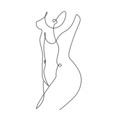 Female Nude Line Art Drawing. Woman Body One Line Art Minimalist Style. Good for Wall Art, print, Poster. Woman Trendy Modern Drawing. Vector EPS 10