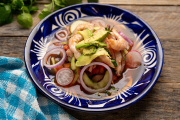 Shrimp ceviche with avocado. Mexican food