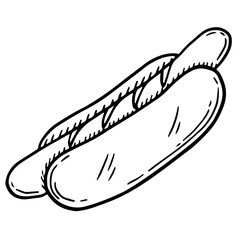 vector illustration hot dog drawing. Hand drawn monochrome doodle