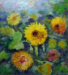 Fototapeta na wymiar Brush stroke , sunflowers ,painting Abstract oil color Background, love