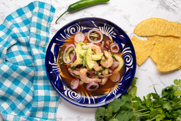 Shrimp ceviche with avocado. Mexican food