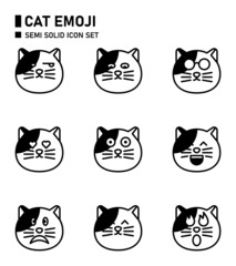 Fototapeta premium Cat emoji semi solid icon set.
