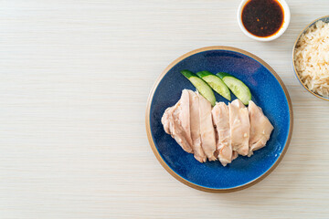 Hainanese chicken rice or rice steamed with chicken soup