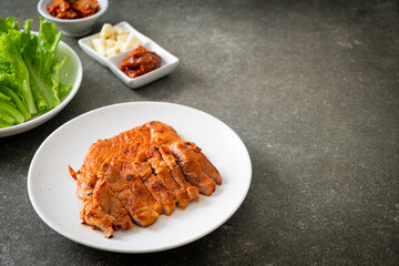grilled pork marinated Kochujang sauce in Korean style with vegetable and kimchi