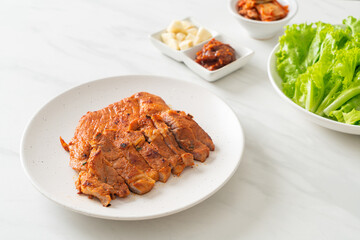 grilled pork marinated Kochujang sauce in Korean style with vegetable and kimchi