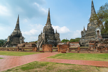 Fototapeta premium Wat Phra Sri Sanphet Temple in the precinct of Sukhothai Historical Park, a UNESCO World Heritage Site in Thailand