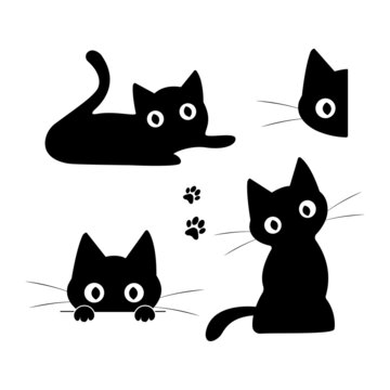 Cat silhouette collection - peeping cat set, black cat - vector