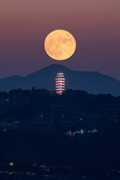 Chongqing urban architecture - full moon at the Mid-Autumn night