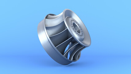Francis hydraulic turbine on a blue background. 3d render