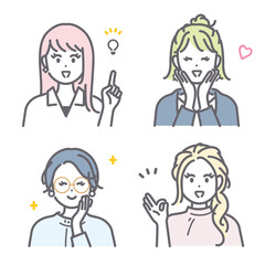 ポジティブなイメージの若い女性のアイコンイラスト素材