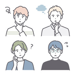 Fototapeta premium 悩んだり、困ったりしている若い男性のアイコンイラスト素材