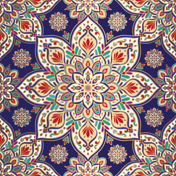 Seamless pattern with mandala ornament. Traditional Arabic, Indian motifs. Great for fabric and textile, wallpaper, packaging or any desired idea.