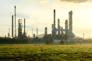Fototapeta na wymiar Oil refinery industry at sunset - factory - petrochemical plant