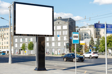 Horizontal billboard for advertising in the center of a large city. Mock-up.
