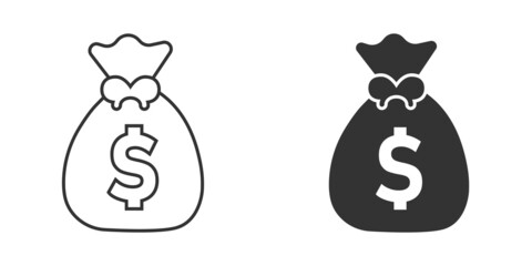 Money bag icon in flat style. Moneybag vector illustration on isolated background. Coin sack sign business concept.