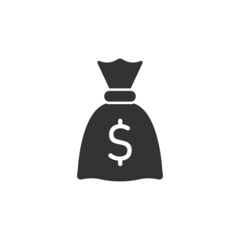 Money bag icon in flat style. Moneybag vector illustration on isolated background. Coin sack sign business concept.