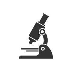 Microscope icon in flat style. Laboratory magnifier vector illustration on isolated background. Biology instrument sign business concept.