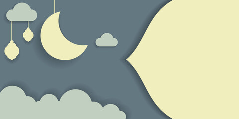 Simple moon and cloud background with papercut style and pastel color