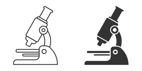 Microscope icon in flat style. Laboratory magnifier vector illustration on isolated background. Biology instrument sign business concept.