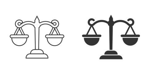 Scales icon in flat style. Libra vector illustration on isolated background. Mass comparison sign business concept.
