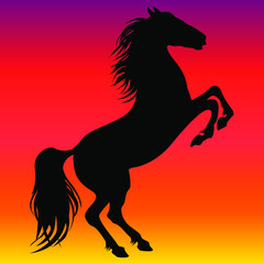 Silhouette of an animal, silhouette of a horse, horse. Horse outline. Drawing of an animal on a beautiful background.