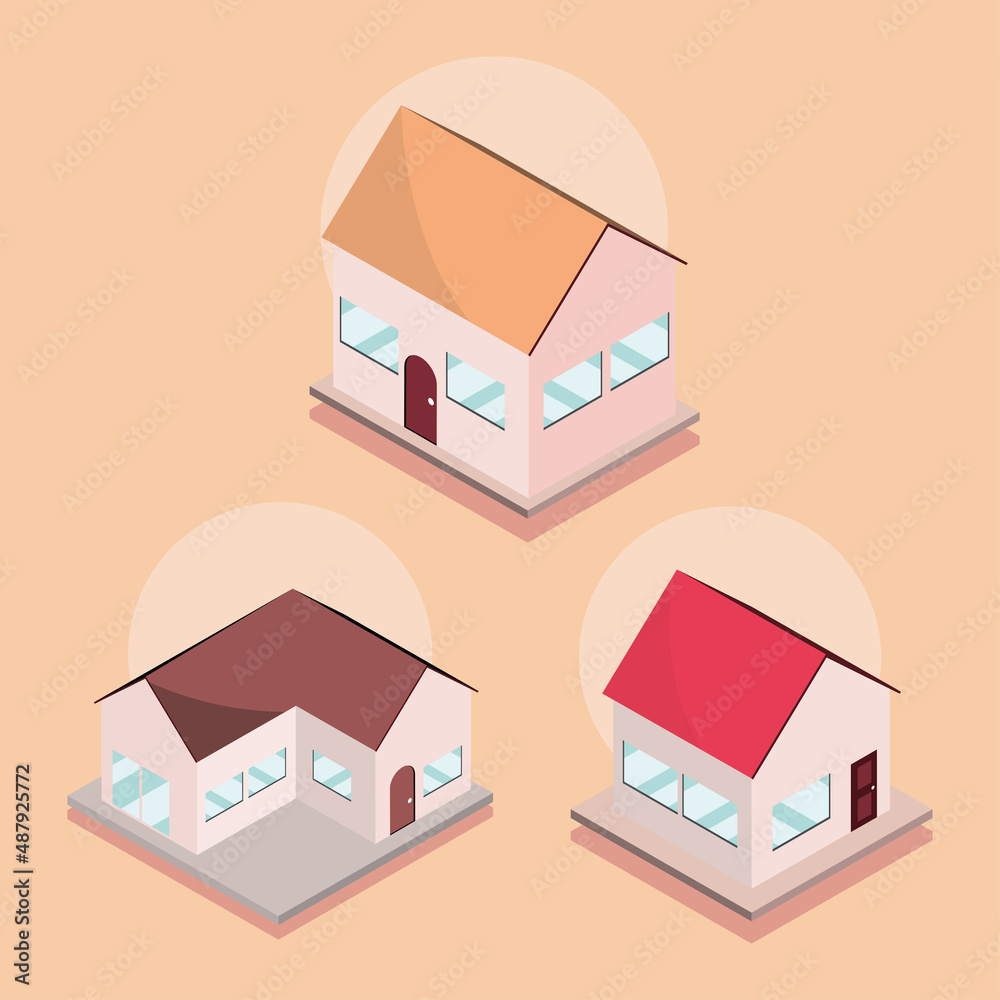 Poster set of isometric houses