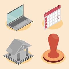 tax day icons isometric
