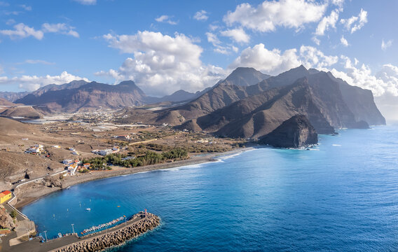 Aerial view with La Aldea de San Nicolas village, Gran Canaria, Spain