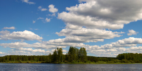 Summer fishing on the river, beautiful panorama.