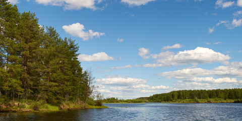 Summer fishing on the river, beautiful panorama.