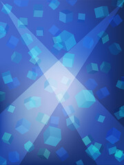 立方体キューブが多数浮かぶブルーの背景、スポットライトが中心に当たっている,3対4比率サイズ