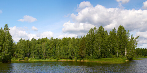 Summer fishing on the river, beautiful panorama.