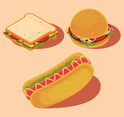 icons fast food isometric