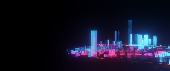 Obraz premium 3D Rendering. Hologram Low poly city views. urban technology concepts.