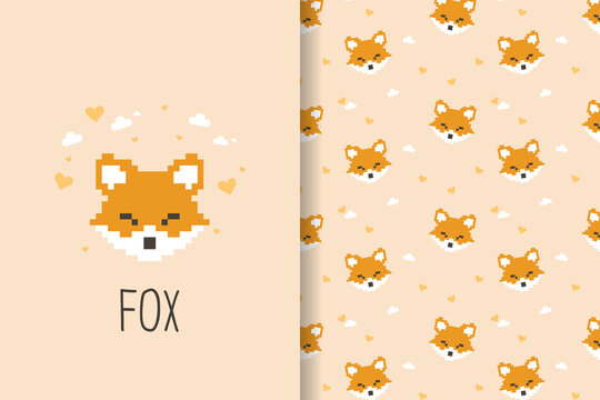 cute fox seamless pattern fox pixel art
