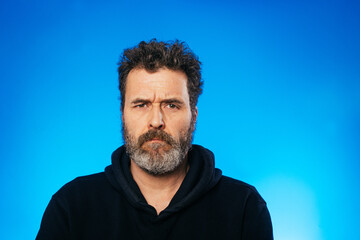 Grumpy old nan emotions portraits on blue background