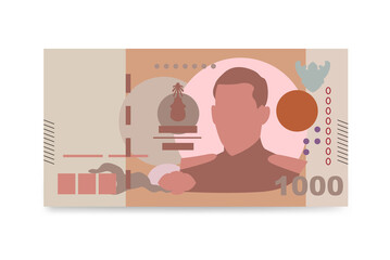 Thai Baht Vector Illustration. Thailand, Cambodia, Laos, Myanmar, Vietnam money set bundle banknotes. Paper money 1000 THB. Flat style. Isolated on white background. - obrazy, fototapety, plakaty