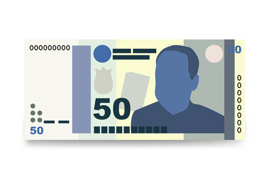 Tajik Somoni Vector Illustration. Tajikistan money set bundle banknotes. Paper money 50 TJS. Flat style. Isolated on white background. Simple minimal design.