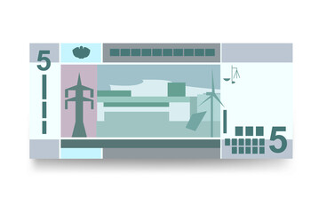 Sudanese Pound Vector Illustration. Sudan money set bundle banknotes. Paper money 5 SDG. Flat style. Isolated on white background. Simple minimal design.