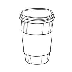 Hand-drawn vector illustration of plastic coffee cup. With black circuit without fill on white background