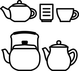 ティーポットやカップのアイコンセット