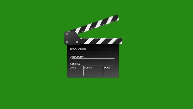 Animated opened movie filmclap Board Icon Closeup Isolated on chroma key and gray background 4K