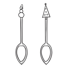 Hand-drawn vector illustration of two spoons. With black circuit without fill on white background