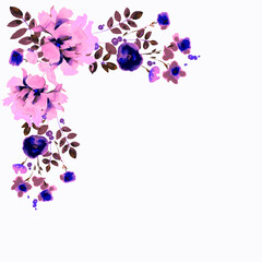 Floral template with watercolor flowers and leaves. Illustration for card, banner or brochure. 