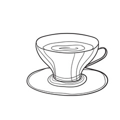 Hand-drawn vector illustration of cup. With black circuit without fill on white background