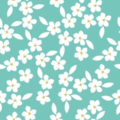 Seamless vintage pattern. White flowers and leaves. Bright blue background. vector texture. fashionable print for textiles, wallpaper and packaging.